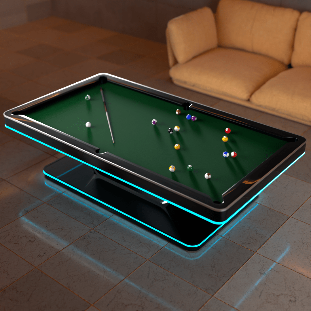 The Stark Modern Slate LED Pool Table By White Billiards - Piano Finish - White Billiards