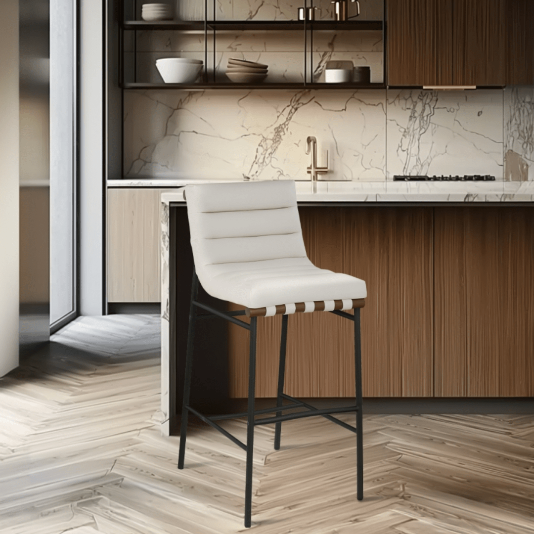 Burke Cream Vegan Leather Bar Stool - White Billiards