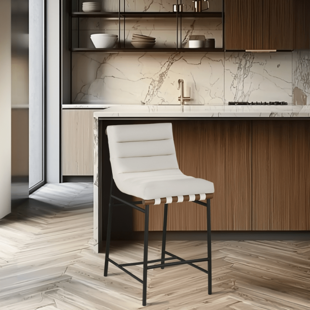 Burke Cream Vegan Leather Counter Stool - White Billiards