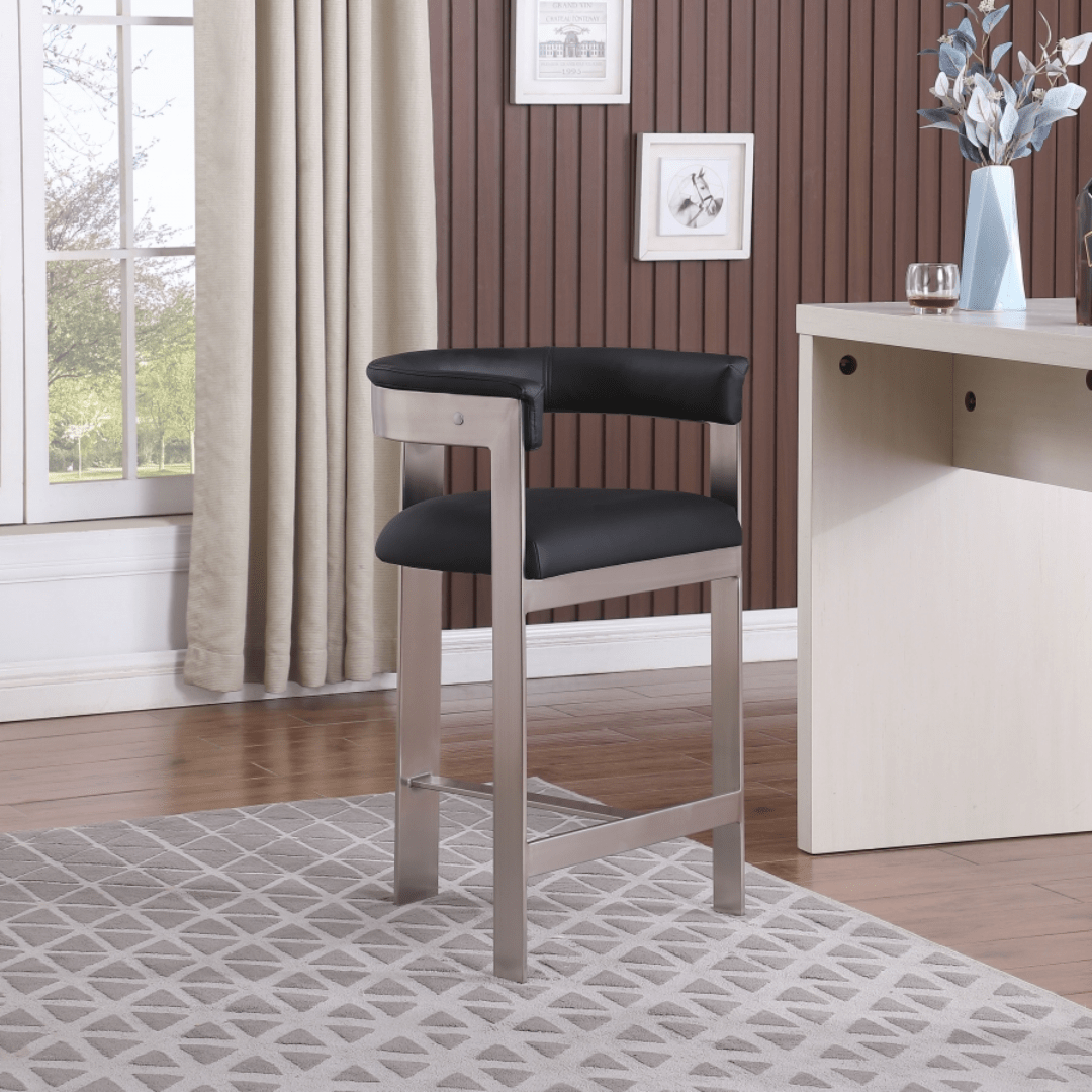 Romeo Black Vegan Leather Counter Stool - White Billiards