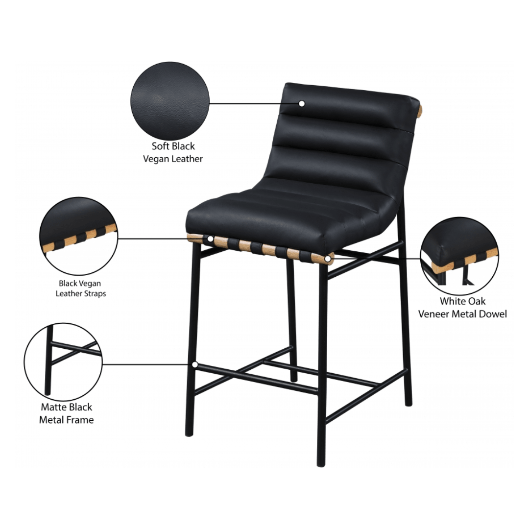 Burke Black Vegan Leather Counter Stool - White Billiards