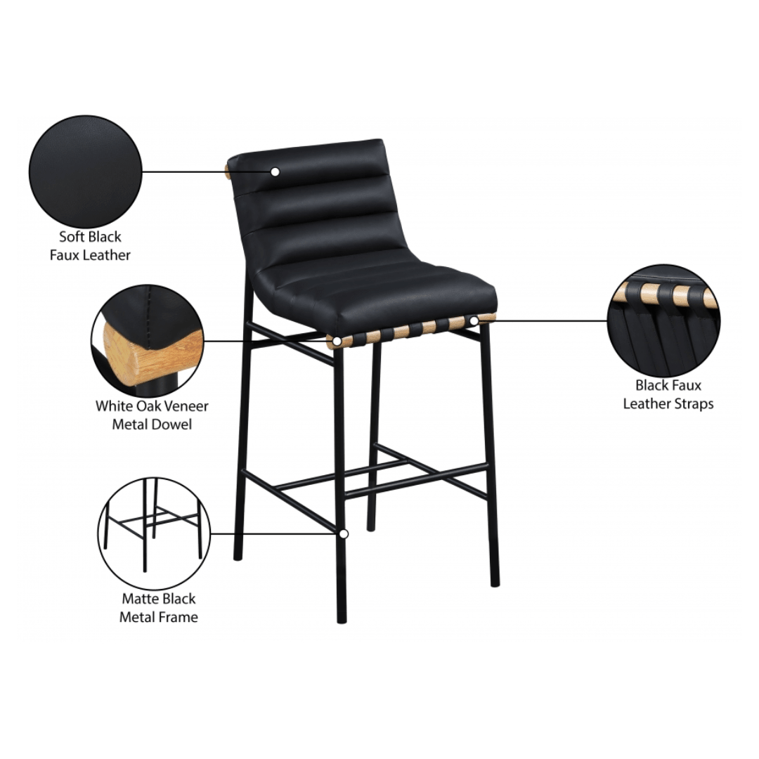 Burke Black Vegan Leather Bar Stool - White Billiards