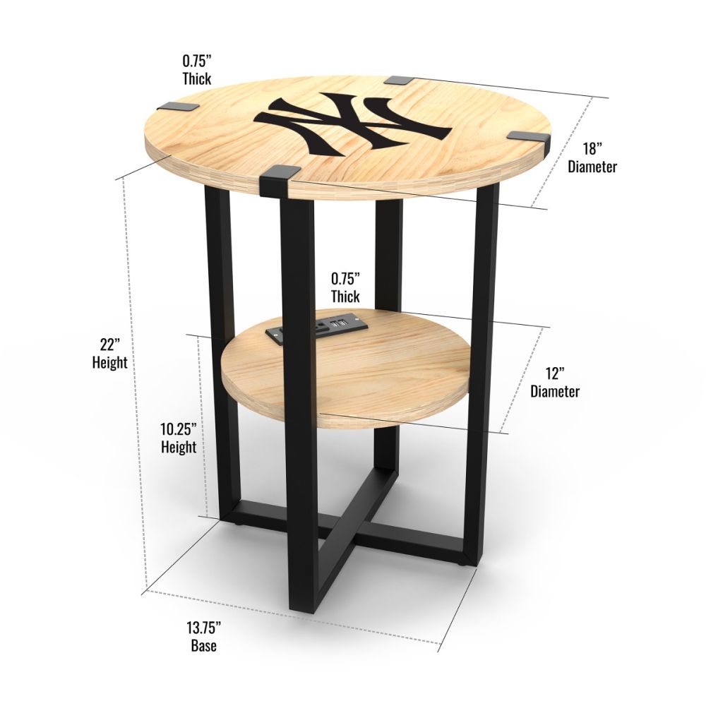 New York Yankees MLB Side Table with Charger - White Billiards