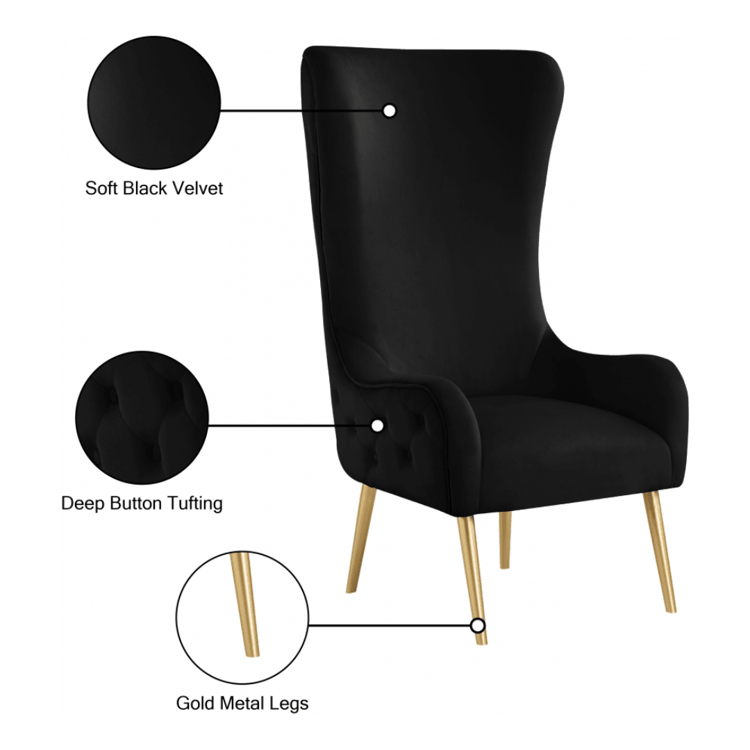 Alexander Black Velvet Accent Chair - White Billiards