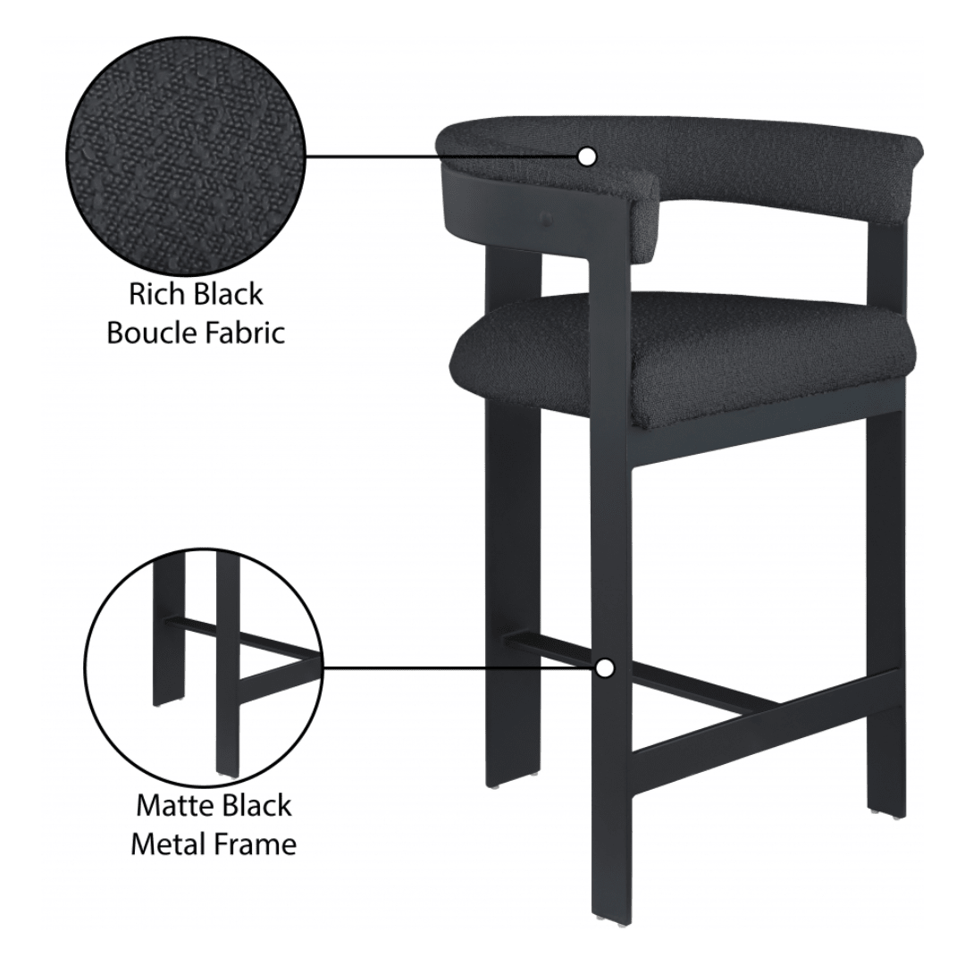 Romeo Black Boucle Fabric Counter Stool - White Billiards