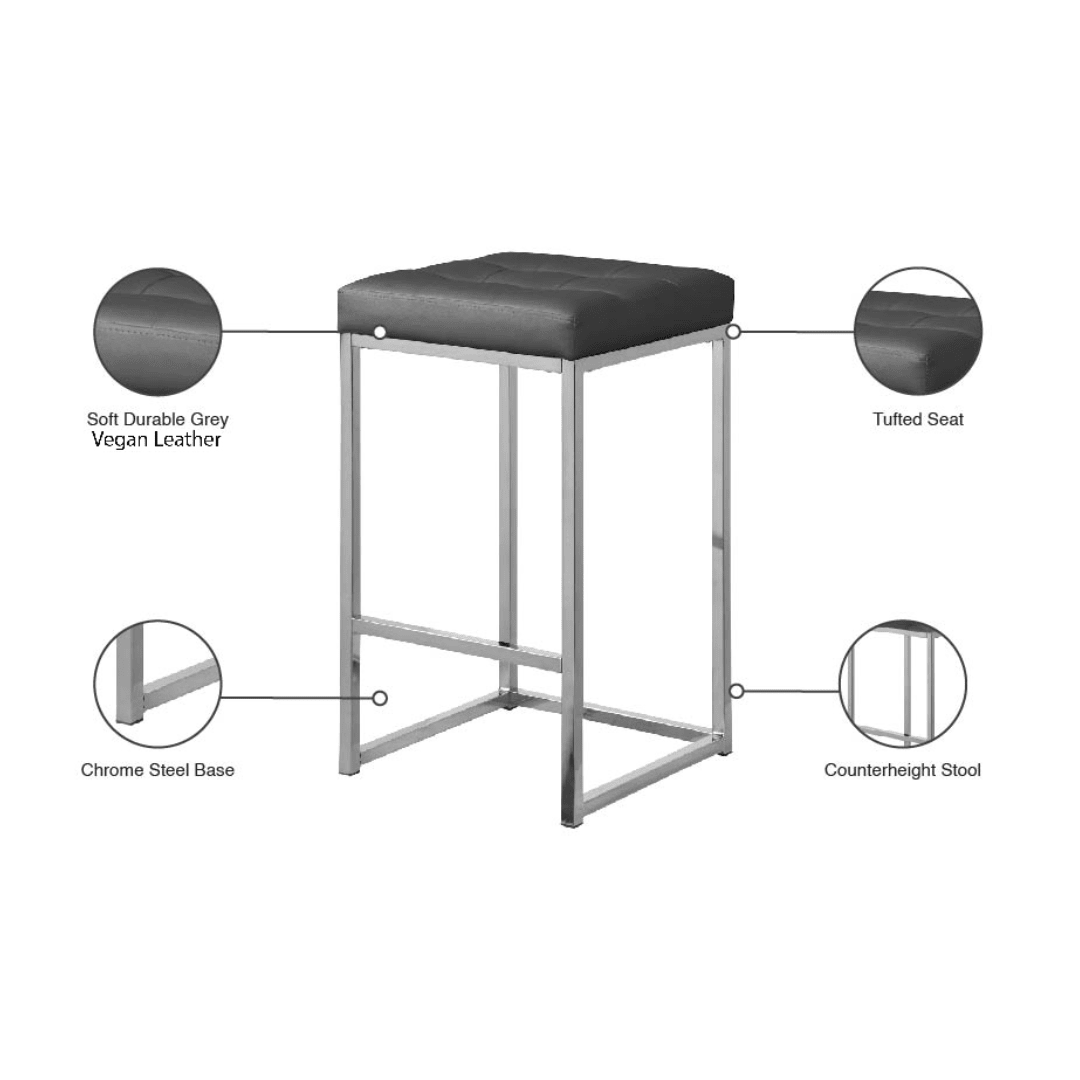 Nicola Black Vegan Leather Stool - White Billiards