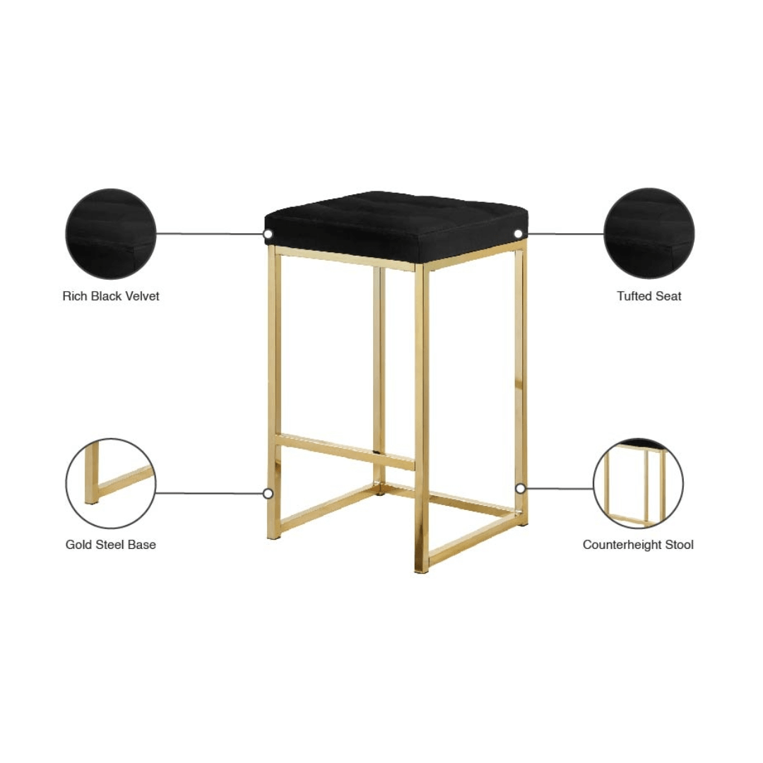 Nicola Black Velvet Stool - White Billiards