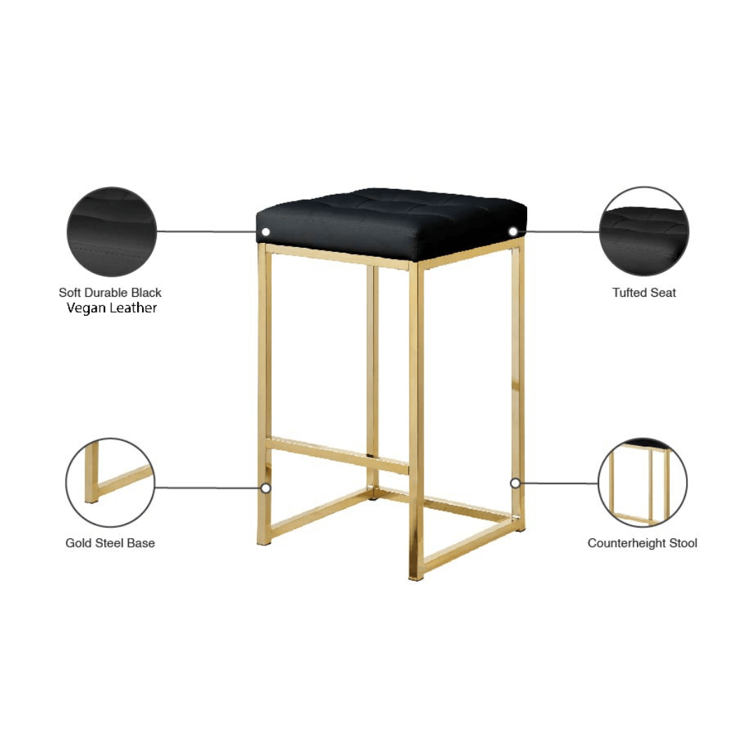 Nicola Black Vegan Leather Stool - White Billiards