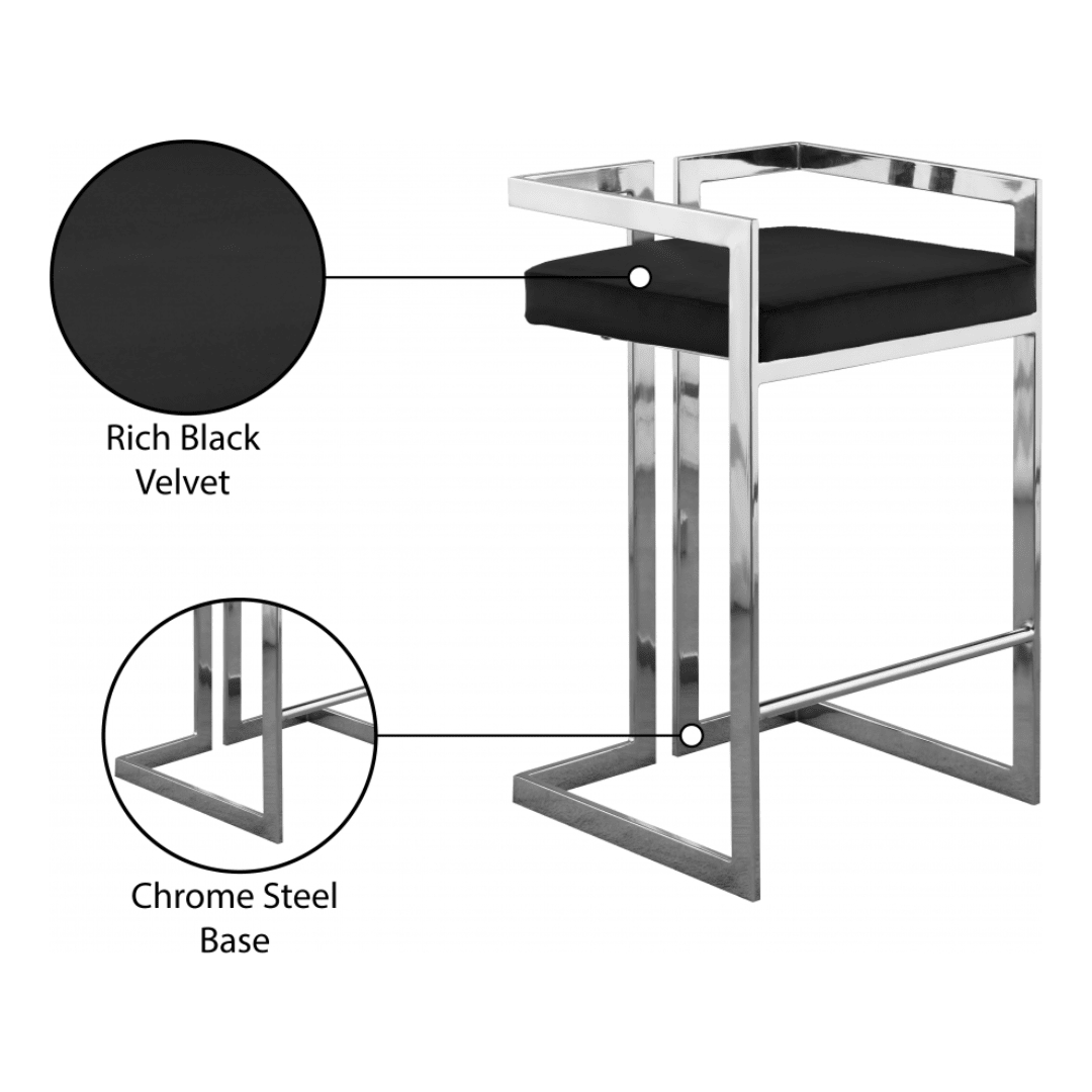 Ezra Black Velvet Stool - White Billiards