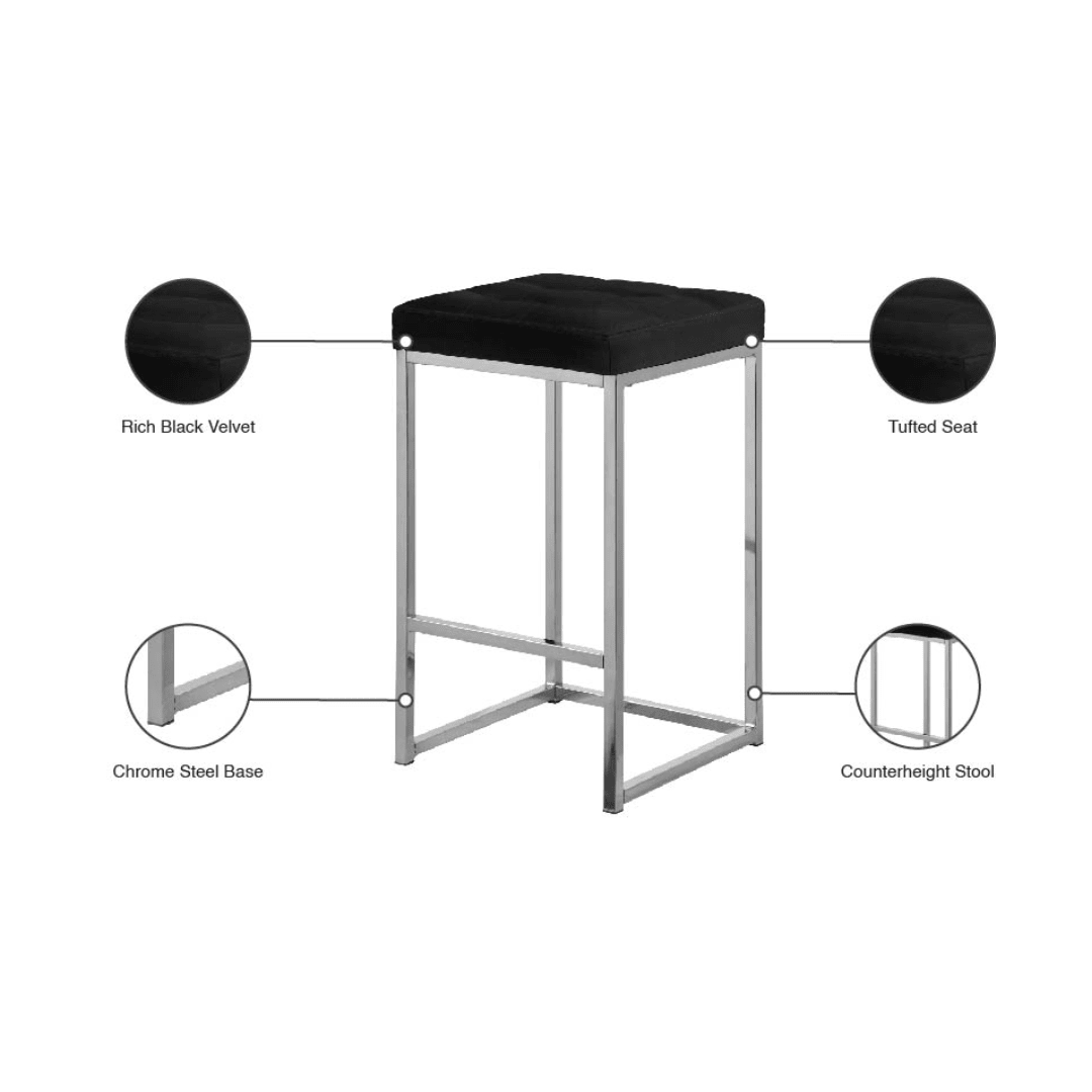 Nicola Black Velvet Stool - White Billiards