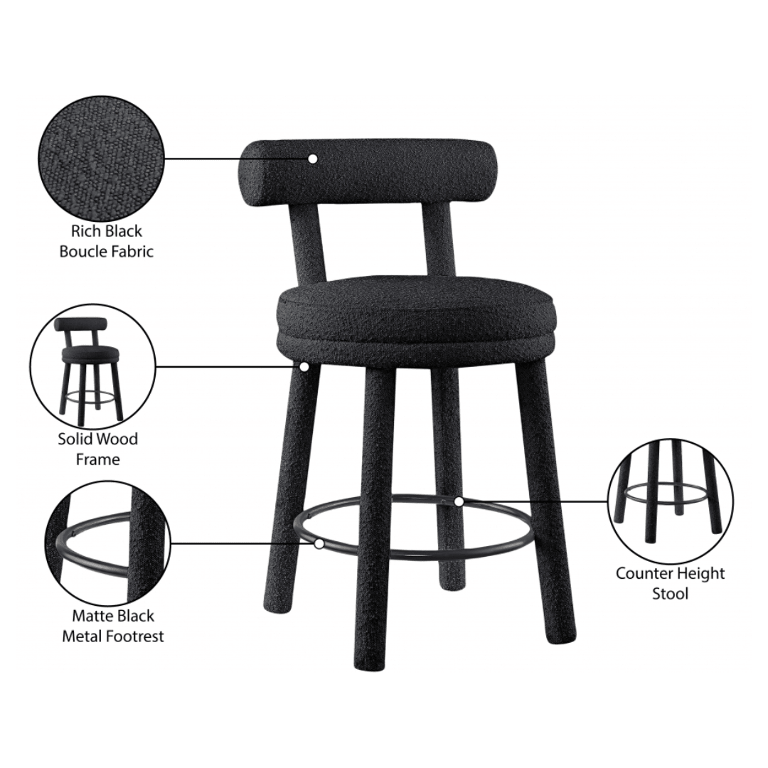 Parlor Black Boucle Fabric Stool - White Billiards