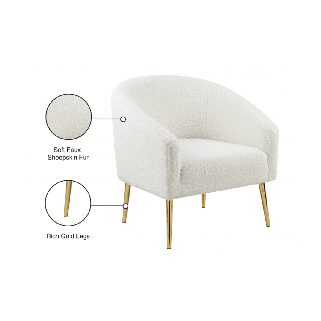 Barlow White Faux Sheepskin Fur Accent Chair - White Billiards