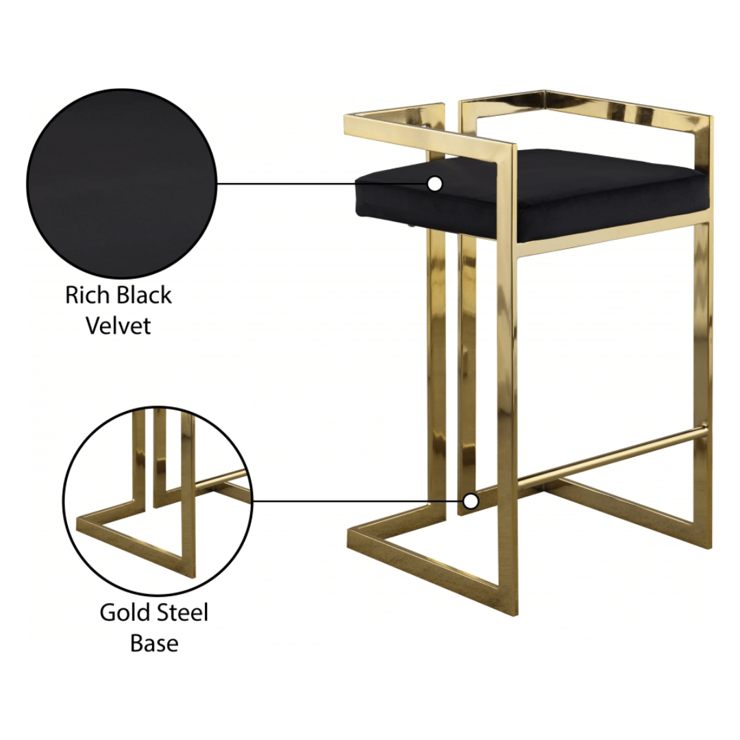 Ezra Black Velvet Stool - White Billiards