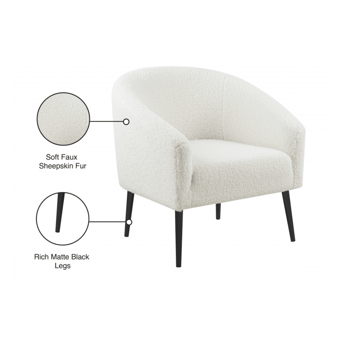 Barlow White Faux Sheepskin Fur Accent Chair - White Billiards