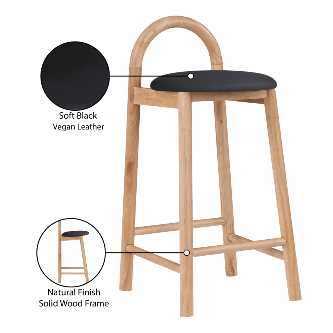 Calvin Black Vegan Leather Stool - White Billiards