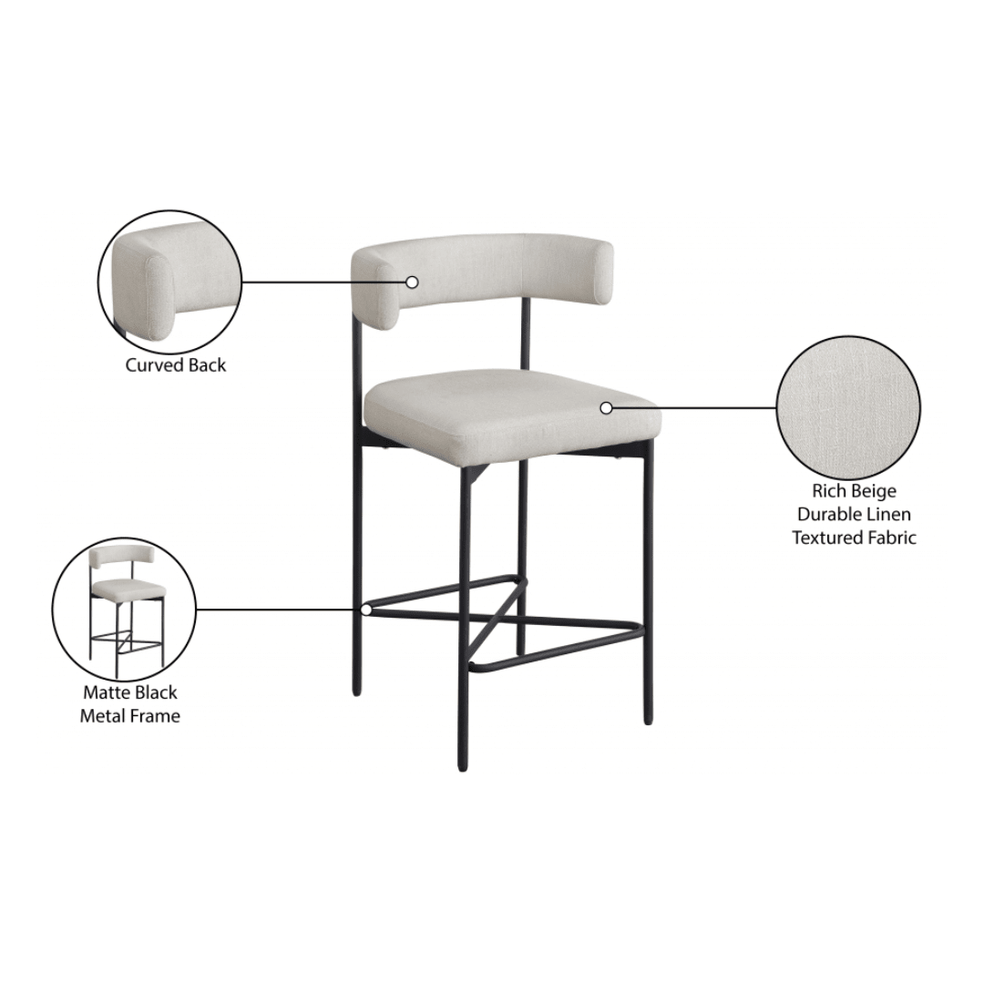 Rivage Beige Durable Linen Textured Fabric Stool - White Billiards