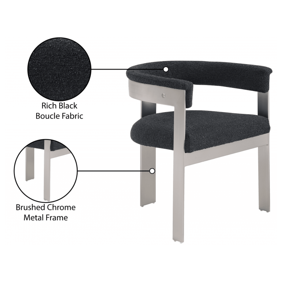 Romeo Black Boucle Fabric Dining Chair - White Billiards