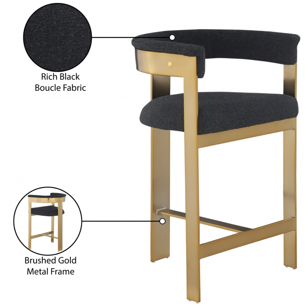 Romeo Black Boucle Fabric Counter Stool - White Billiards