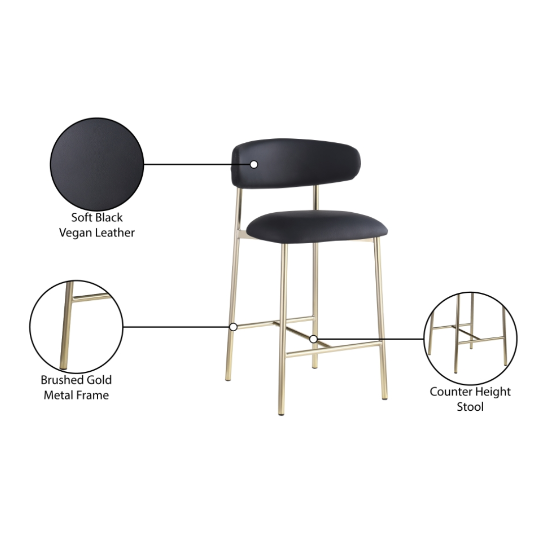 Lupita Black Vegan Leather Counter Stool - White Billiards