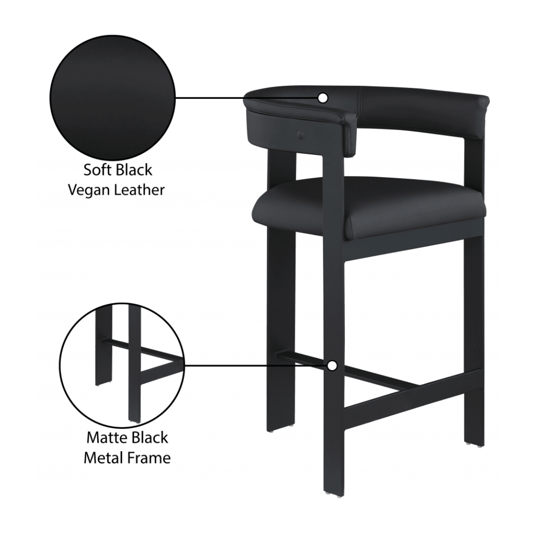 Romeo Black Vegan Leather Counter Stool - White Billiards
