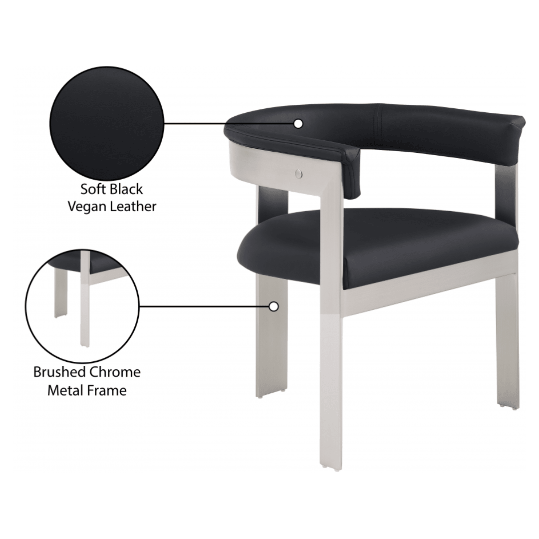 Romeo Black Vegan Leather Dining Chair - White Billiards