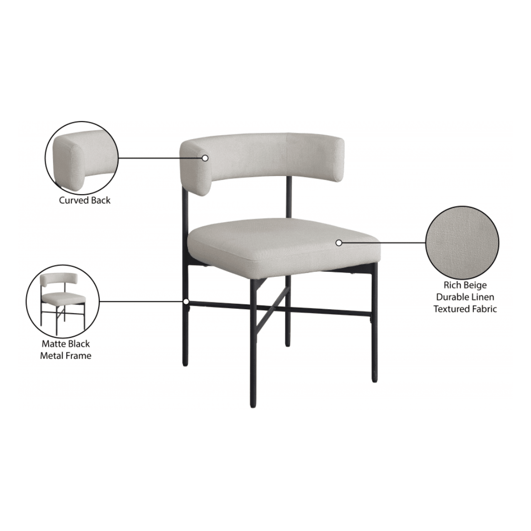 Rivage Beige Durable Linen Textured Fabric Dining Chair - White Billiards