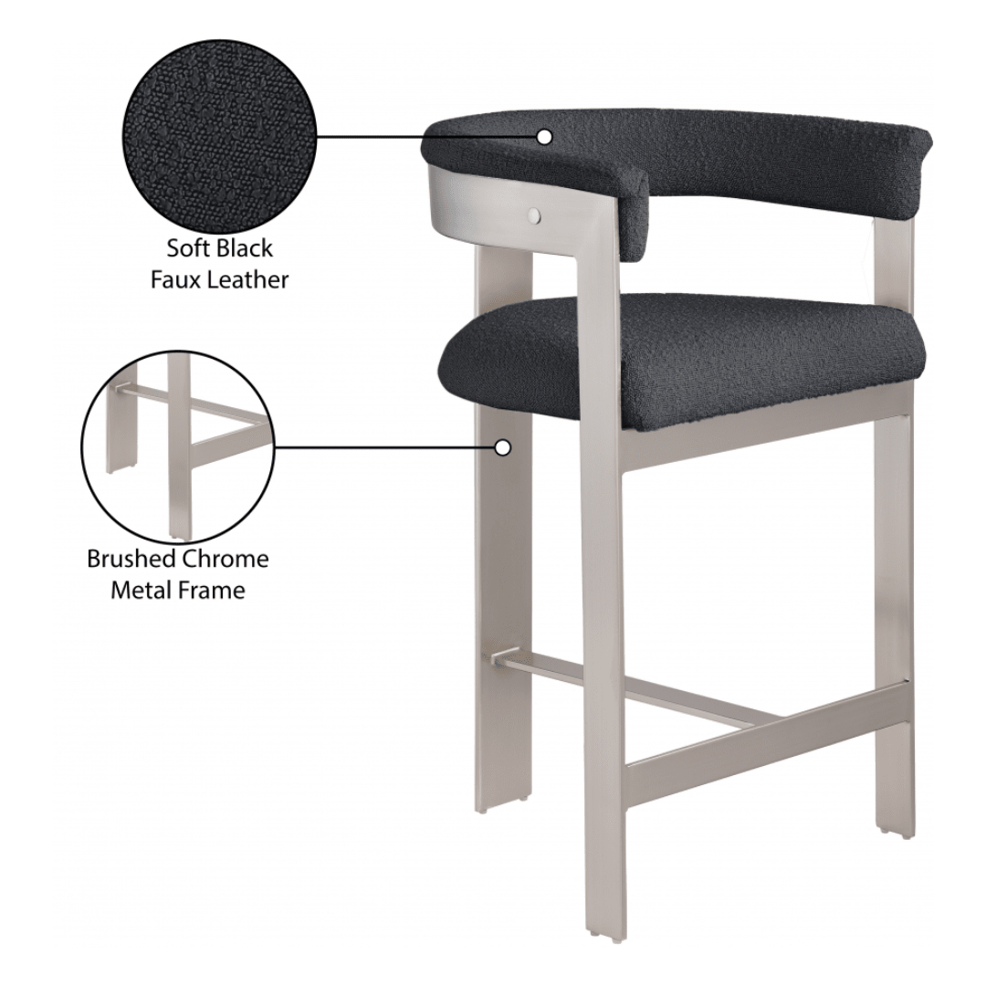 Romeo Black Boucle Fabric Counter Stool - White Billiards