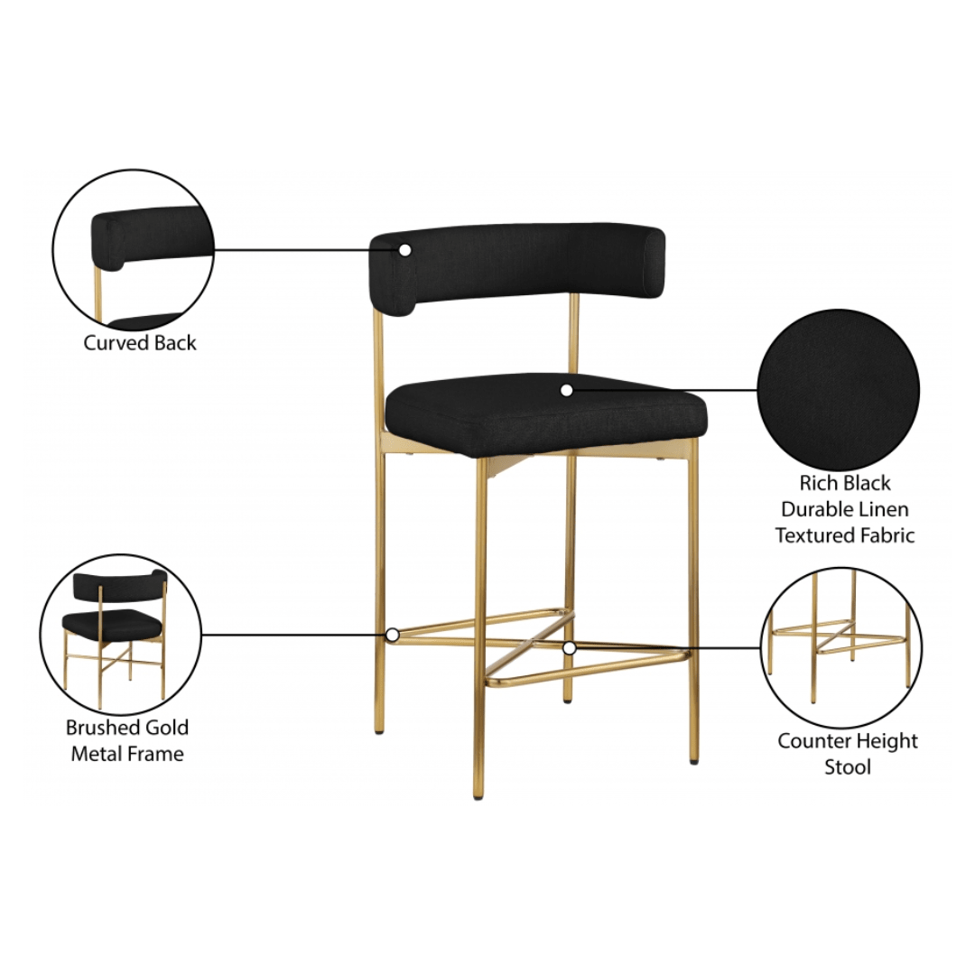 Rivage Black Durable Linen Textured Fabric Stool - White Billiards
