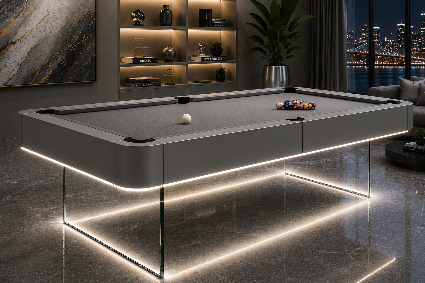 The Levia Modern Slate Glass LED Luxury Pool Table