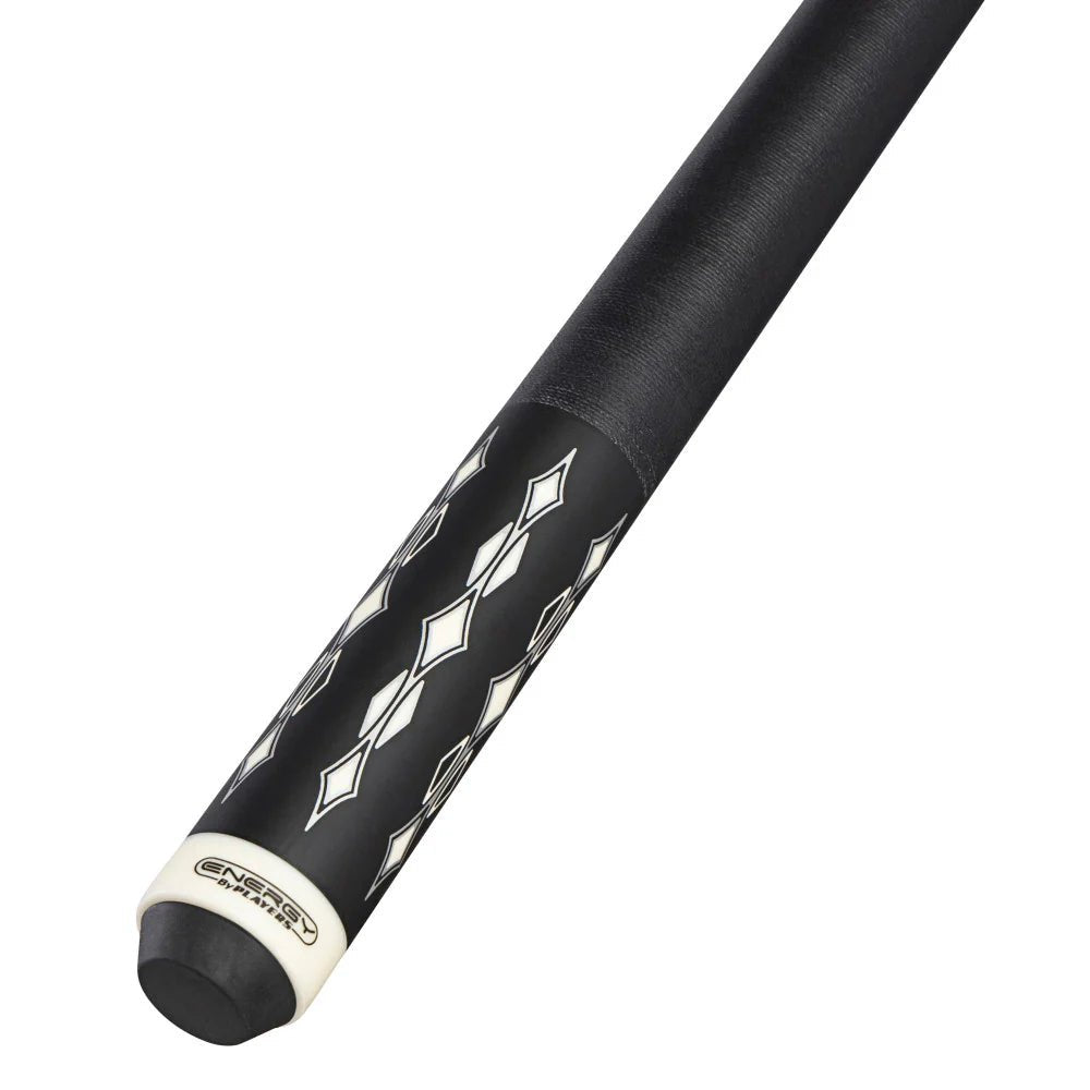 Energy By Players Matte Black/White with Silver Cue with Black Linen Wrap - White Billiards