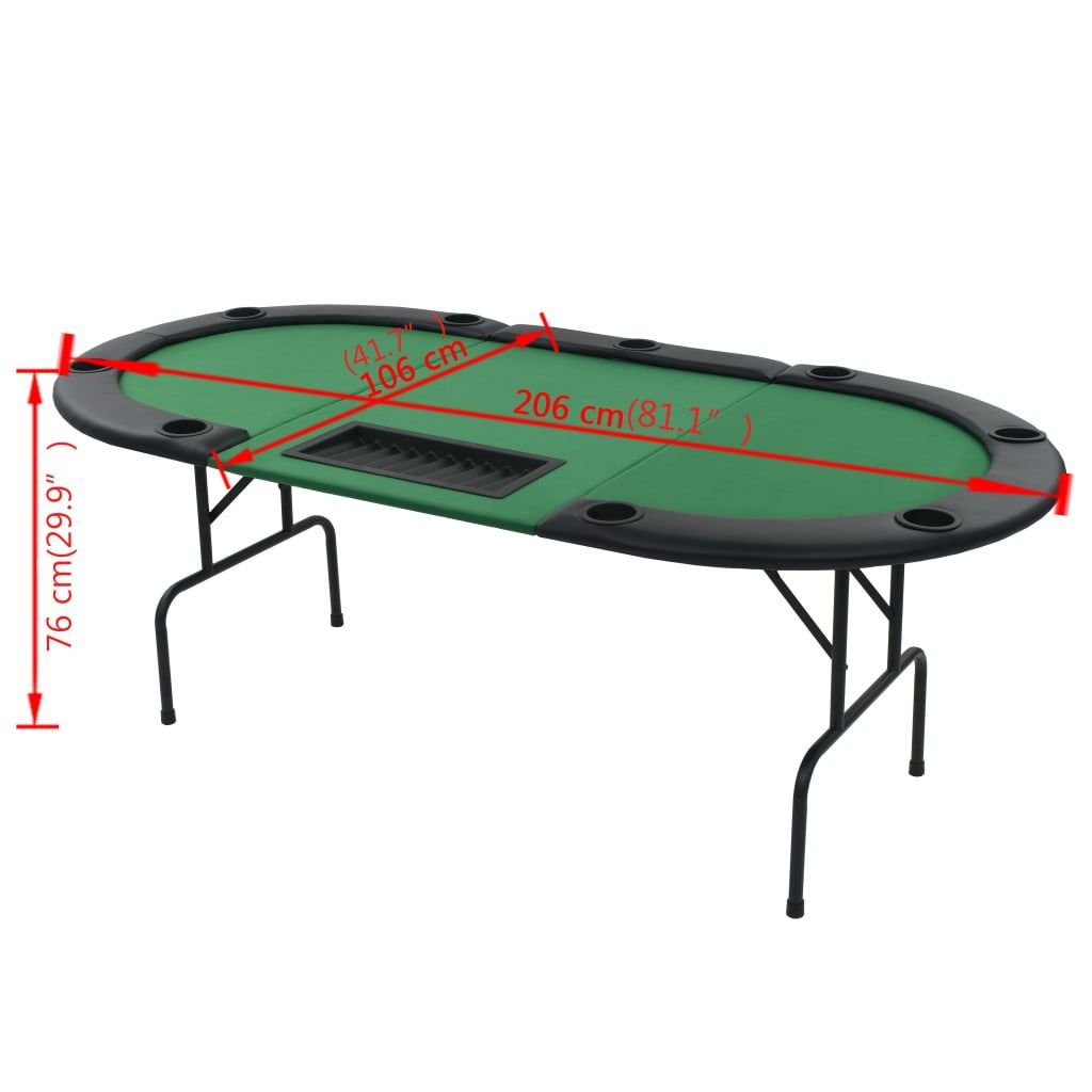 White Billiards 9 - Player Folding Poker Table 3 Fold Oval Green - White Billiards