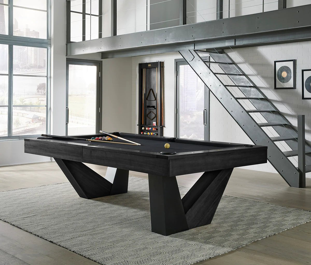American Heritage Annex Modern Slate 8' Pool Table - Black Ash - White Billiards