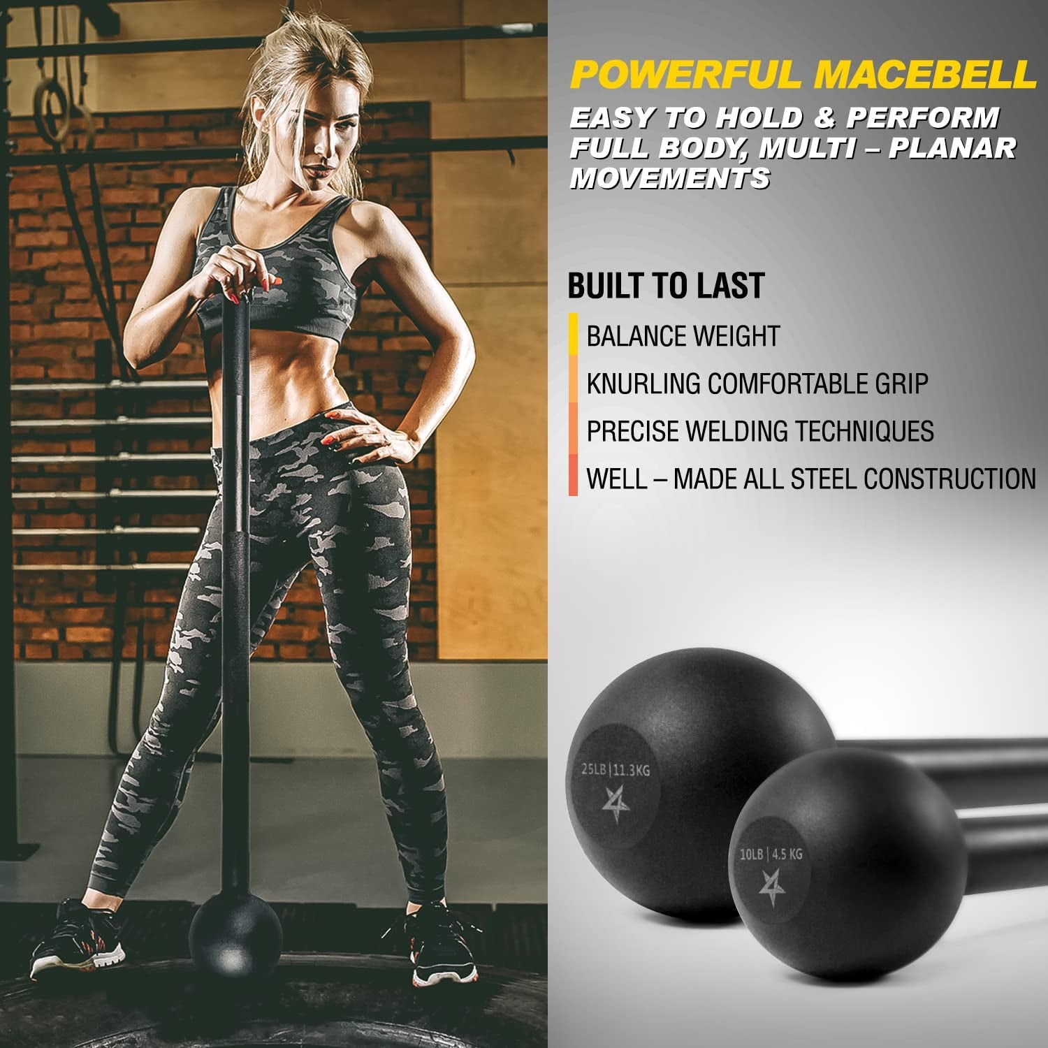 Elevate Your Strength Training with the Ultimate 15 LB Steel Mace Bell - Perfect for Full Body Workouts and Enhanced Grip Control