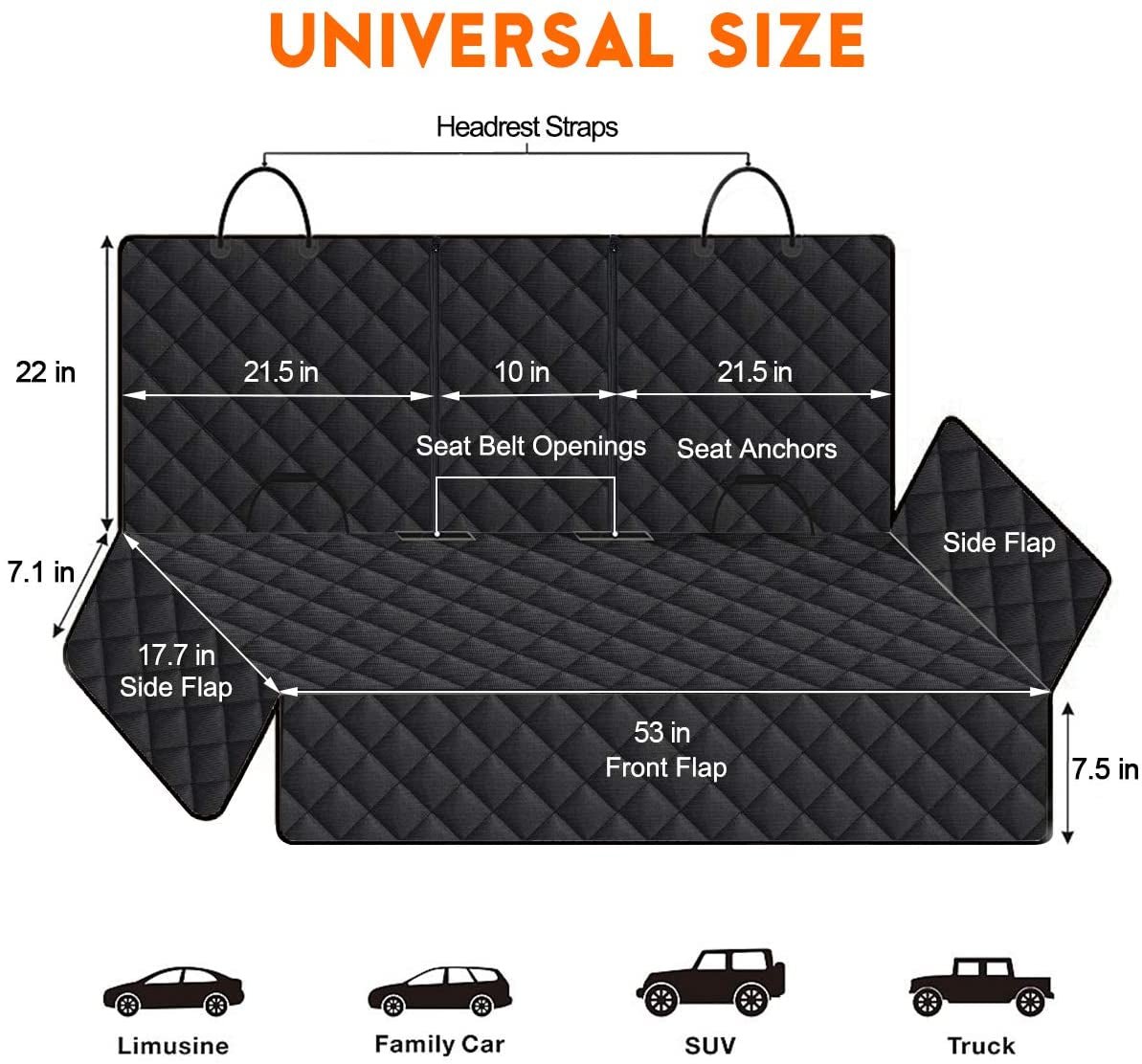 Dog Car Seat Cover, Back Seat Cover for Dogs Pet Car Seat Protector Waterproof Bench Car Seat Cover, Non - Slip Reat Seat Cover Fits Middle Armrest for Most Cars Trucks Suvs - Black - White Billiards