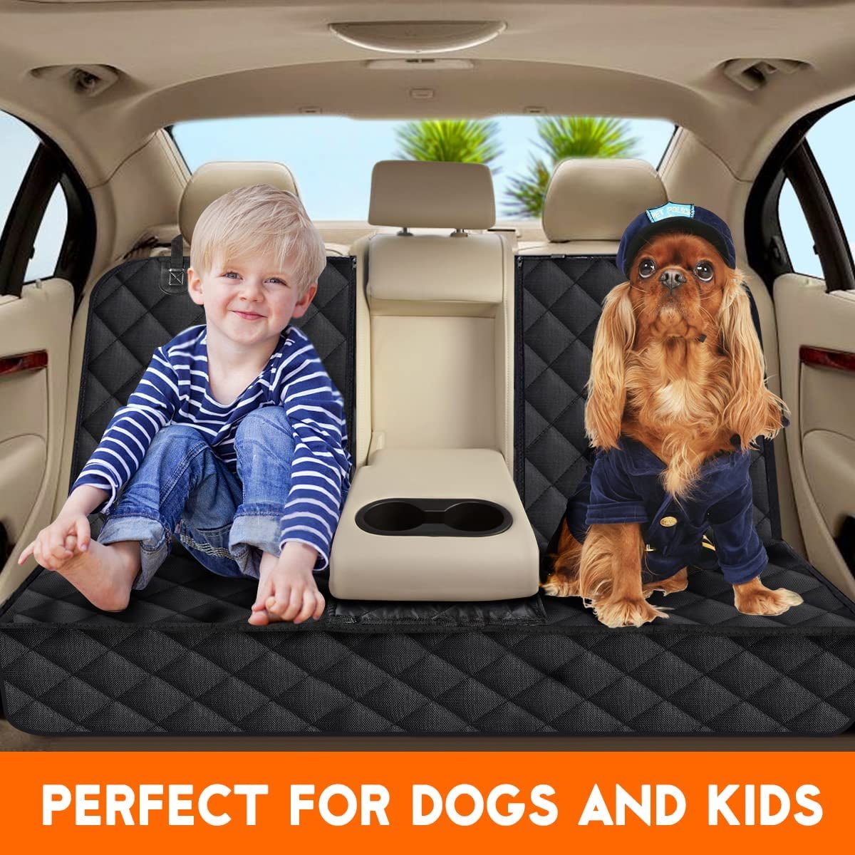 Dog Car Seat Cover, Back Seat Cover for Dogs Pet Car Seat Protector Waterproof Bench Car Seat Cover, Non - Slip Reat Seat Cover Fits Middle Armrest for Most Cars Trucks Suvs - Black - White Billiards