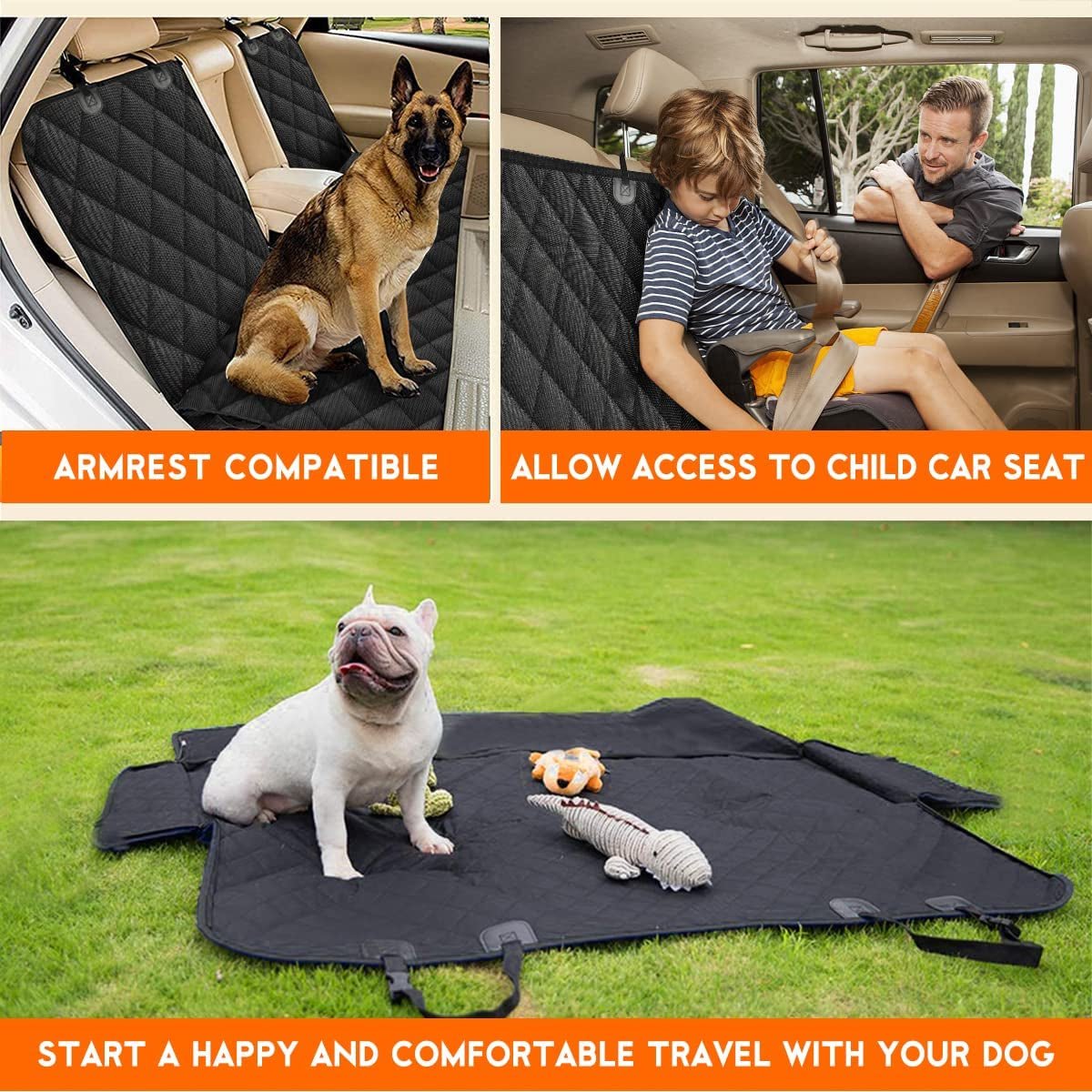 Dog Car Seat Cover, Back Seat Cover for Dogs Pet Car Seat Protector Waterproof Bench Car Seat Cover, Non - Slip Reat Seat Cover Fits Middle Armrest for Most Cars Trucks Suvs - Black - White Billiards