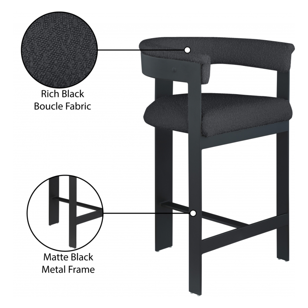 Romeo Black Boucle Fabric Counter Stool