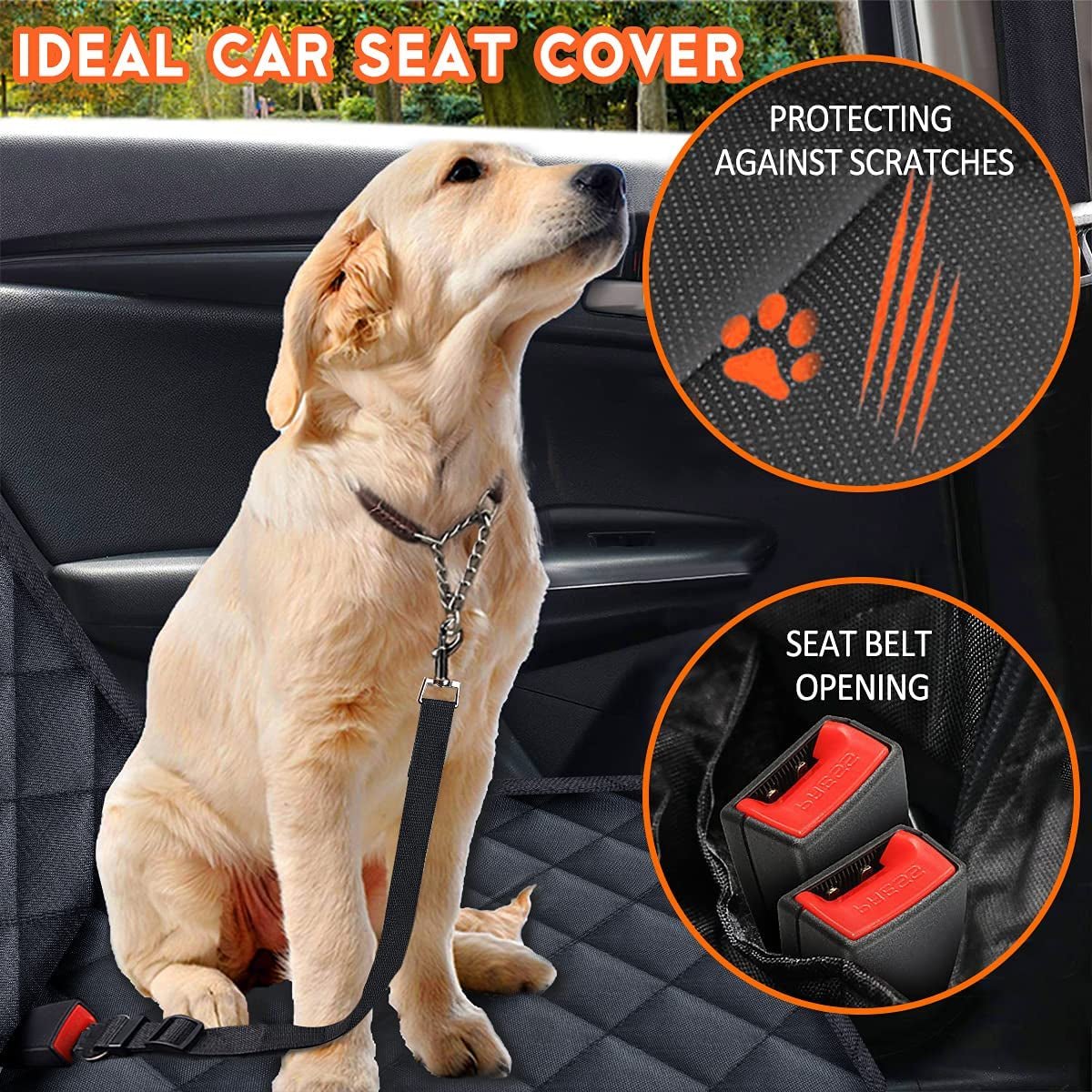 Dog Car Seat Cover, Back Seat Cover for Dogs Pet Car Seat Protector Waterproof Bench Car Seat Cover, Non - Slip Reat Seat Cover Fits Middle Armrest for Most Cars Trucks Suvs - Black - White Billiards