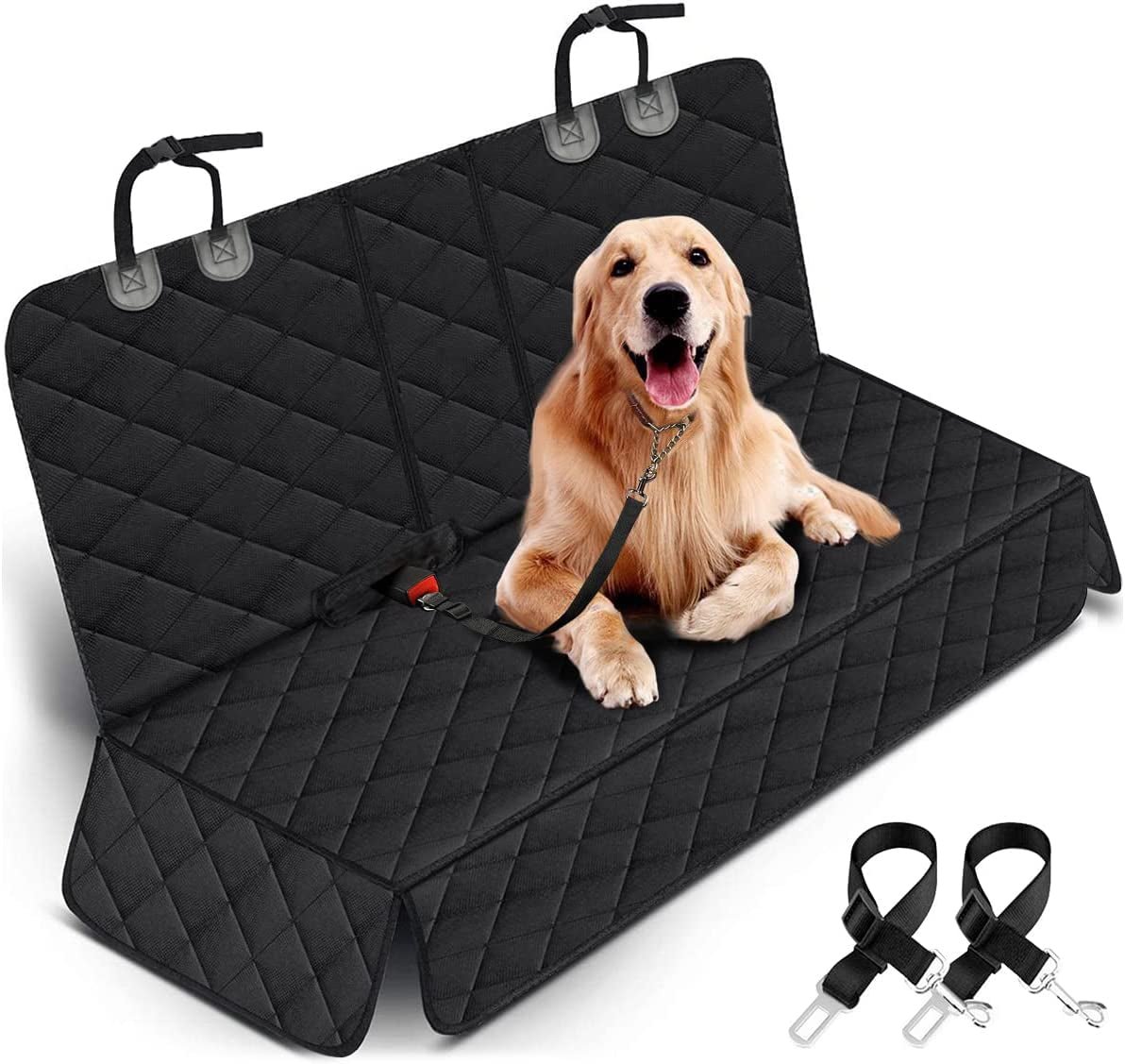 Dog Car Seat Cover, Back Seat Cover for Dogs Pet Car Seat Protector Waterproof Bench Car Seat Cover, Non - Slip Reat Seat Cover Fits Middle Armrest for Most Cars Trucks Suvs - Black - White Billiards