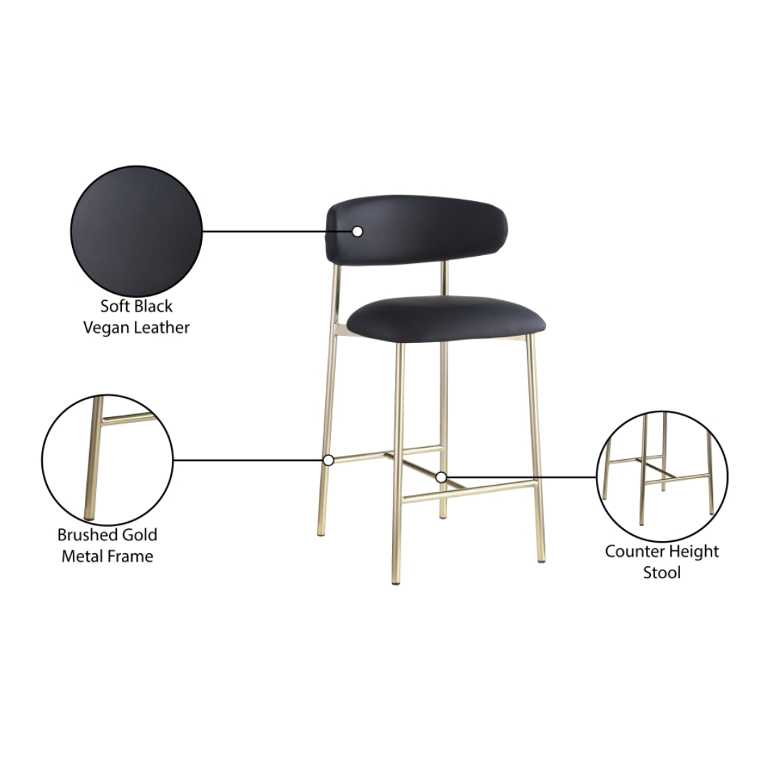 Lupita Black Vegan Leather Counter Stool