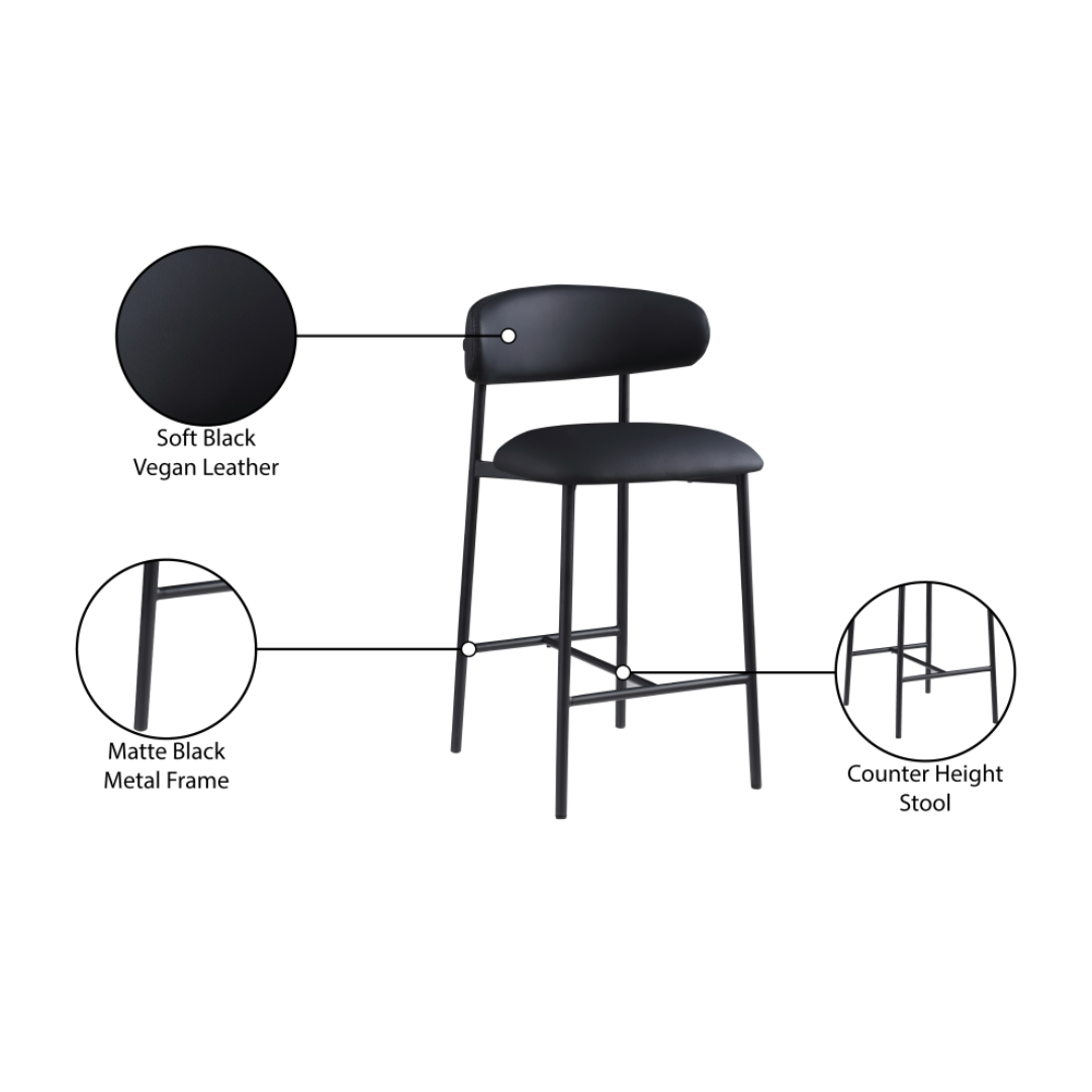 Lupita Black Vegan Leather Counter Stool