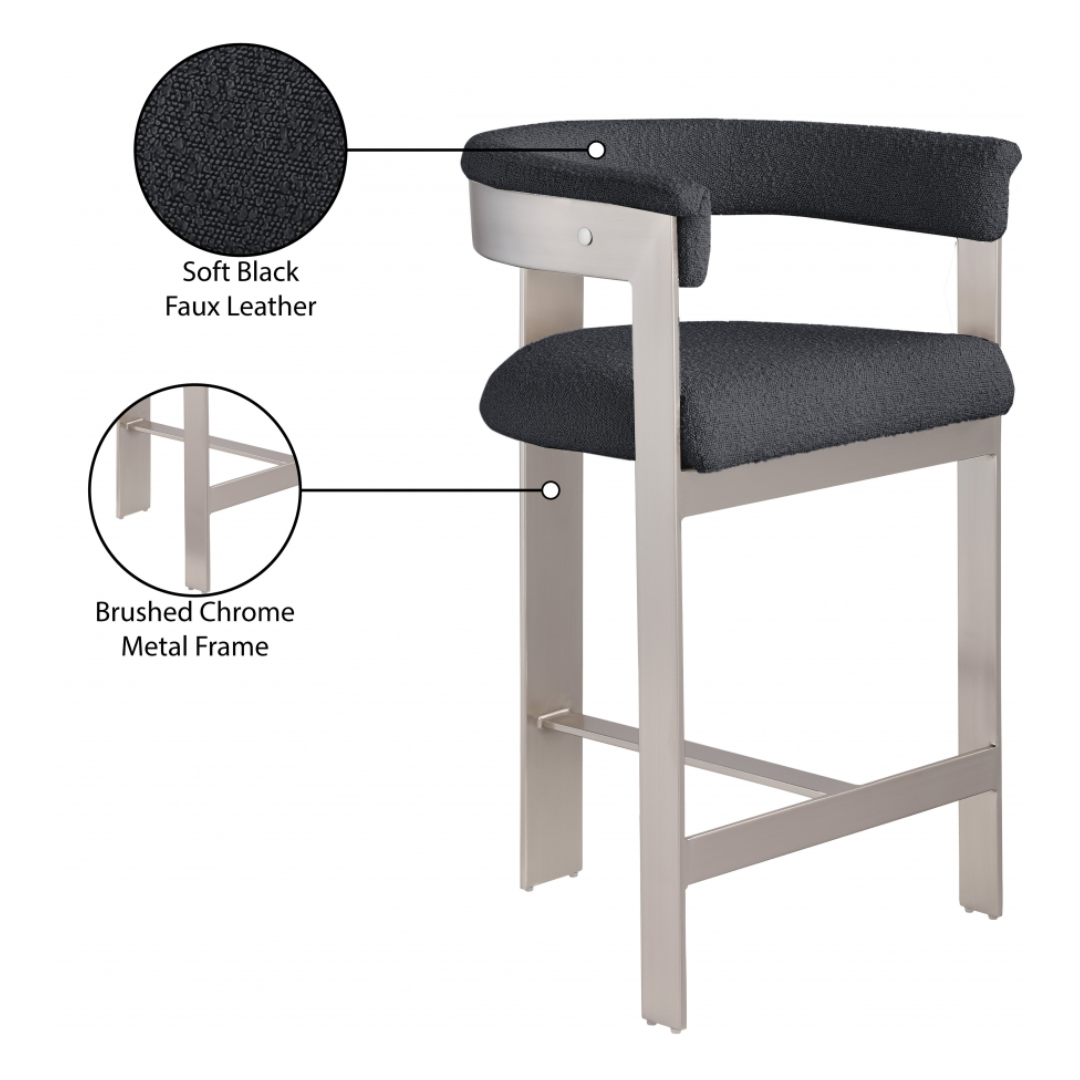 Romeo Black Boucle Fabric Counter Stool