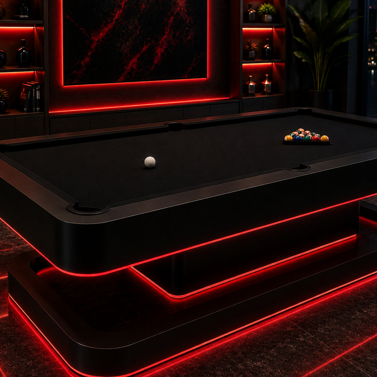 The Aura Modern Slate LED Glowing Pool Table by White Billiards - Room Setting