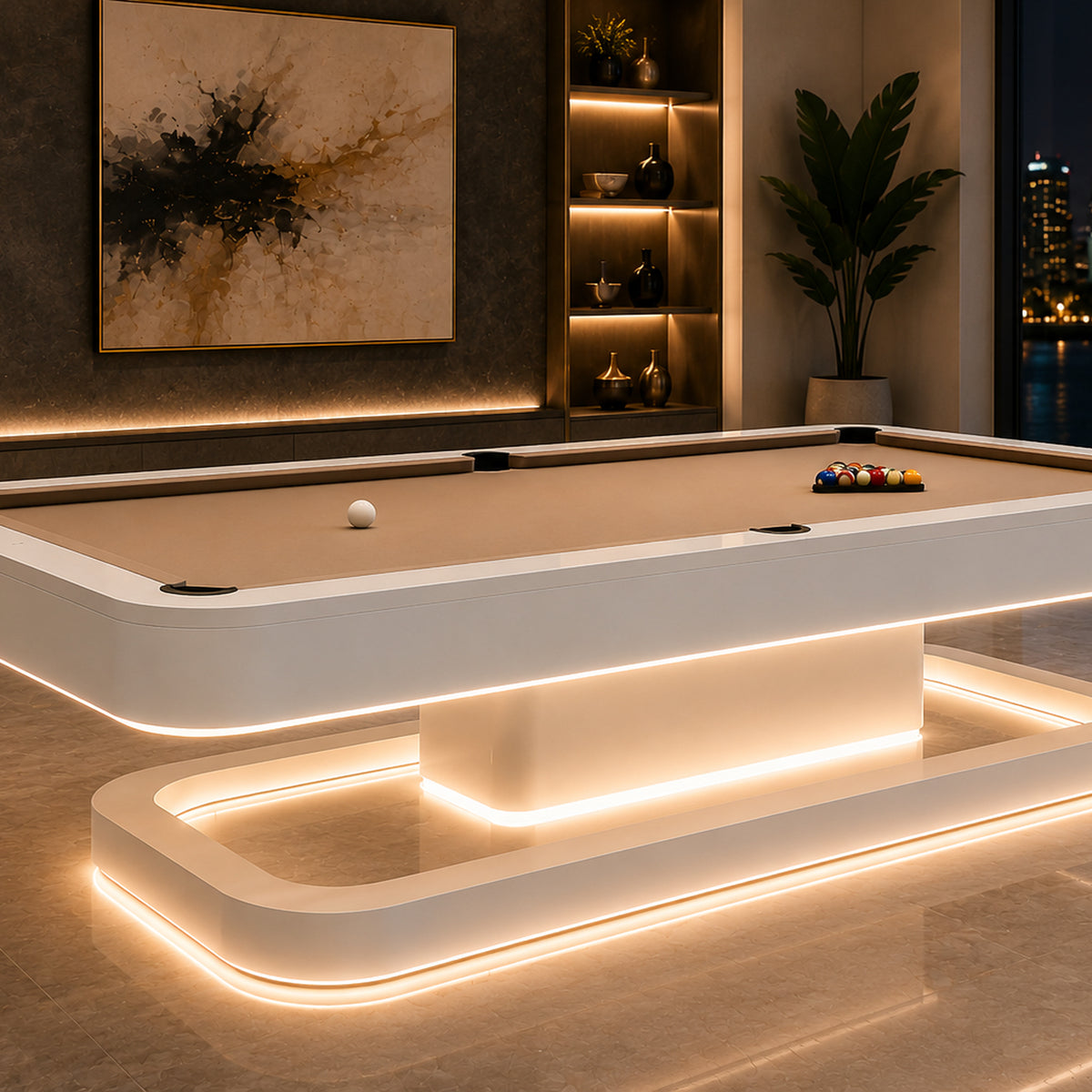 The Aura Modern Slate LED Glowing Pool Table by White Billiards - Lifestyle Shot