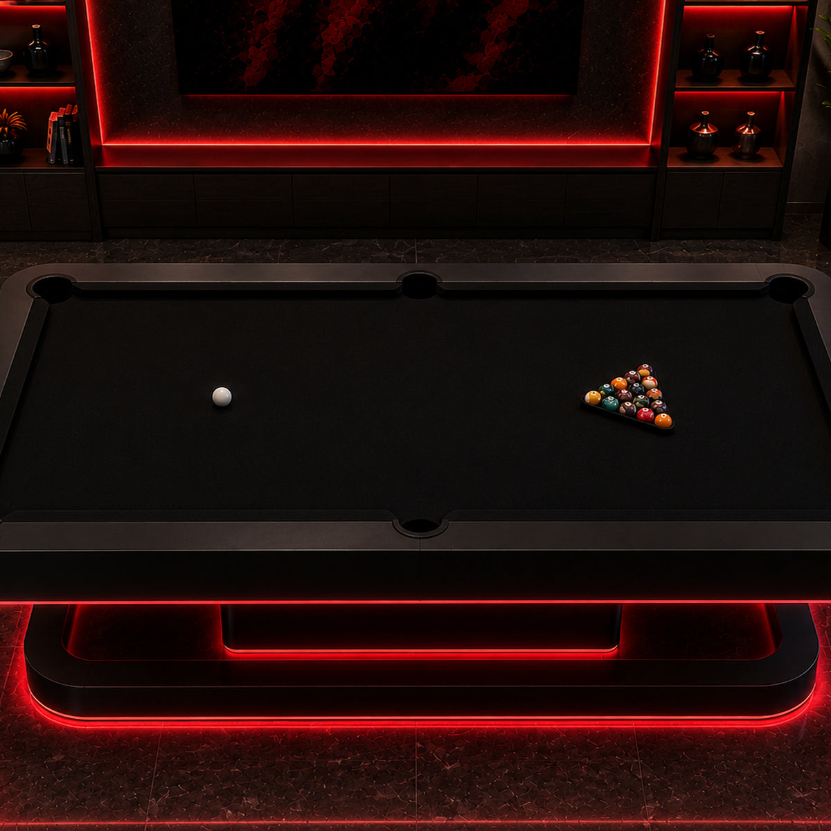 The Aura Modern Slate LED Glowing Pool Table by White Billiards - Angle View