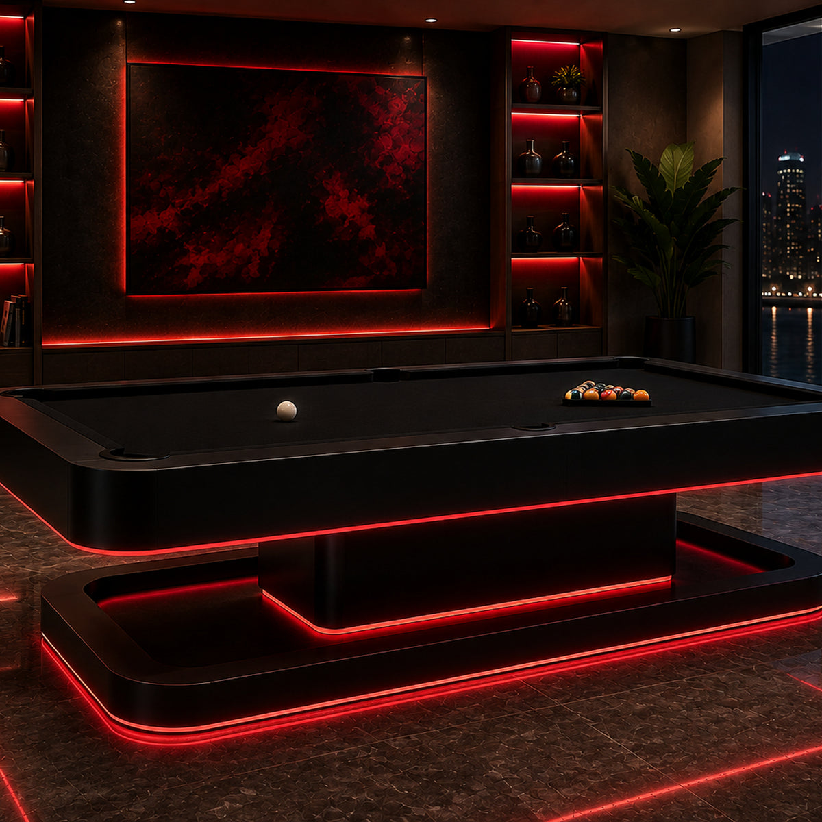 The Aura Modern Slate LED Glowing Pool Table by White Billiards - Side View
