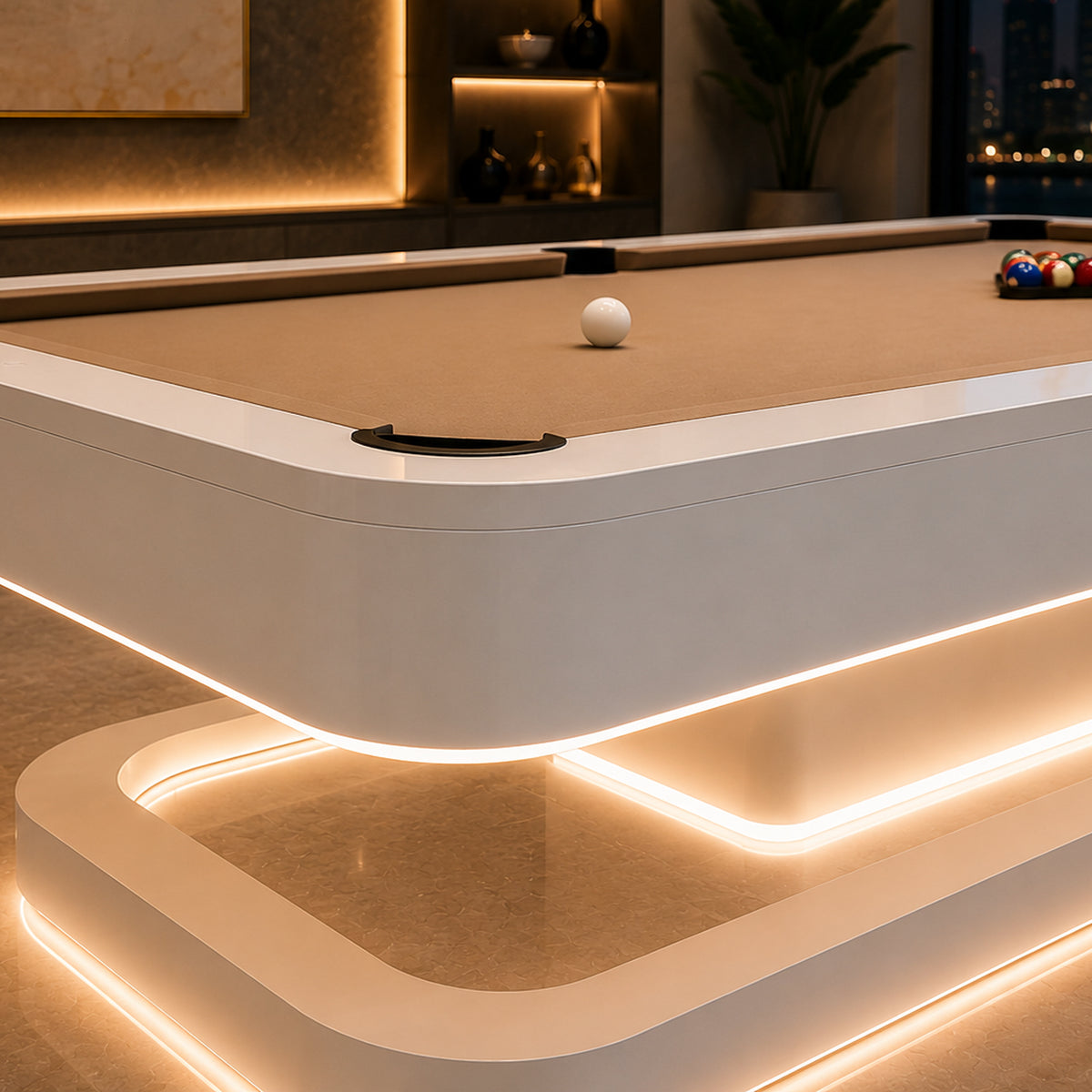 The Aura Modern Slate LED Glowing Pool Table by White Billiards - Detail Shot