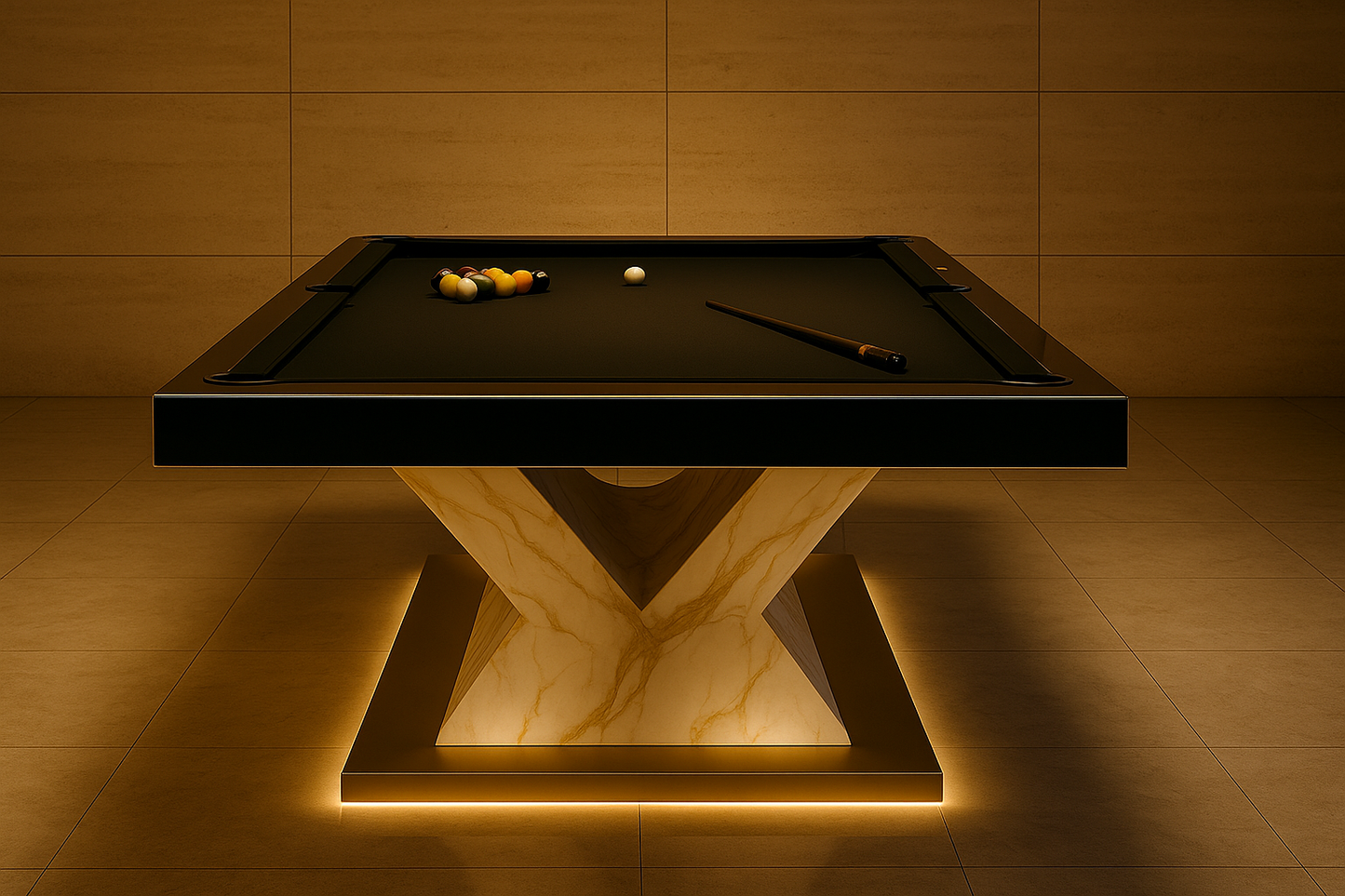 The Opulent Modern Slate Marble Pool Table with LED Lights Exclusivley by White Billiards