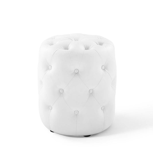 Amour Tufted Button Round Faux Leather Ottoman by Modway