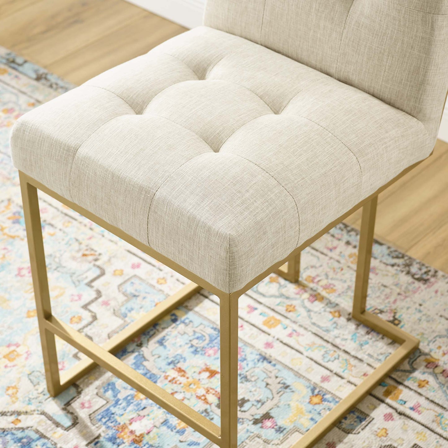 Privy Gold Stainless Steel Upholstered Fabric Counter Stool by Modway